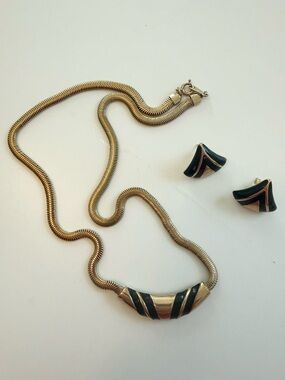 Gold-Tone and Black Chevron Necklace & Earrings Set